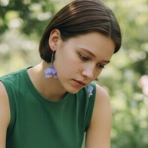 #307 HAND CRAFTED Earrings handcrafted handmade Orchid Resin Purple Green